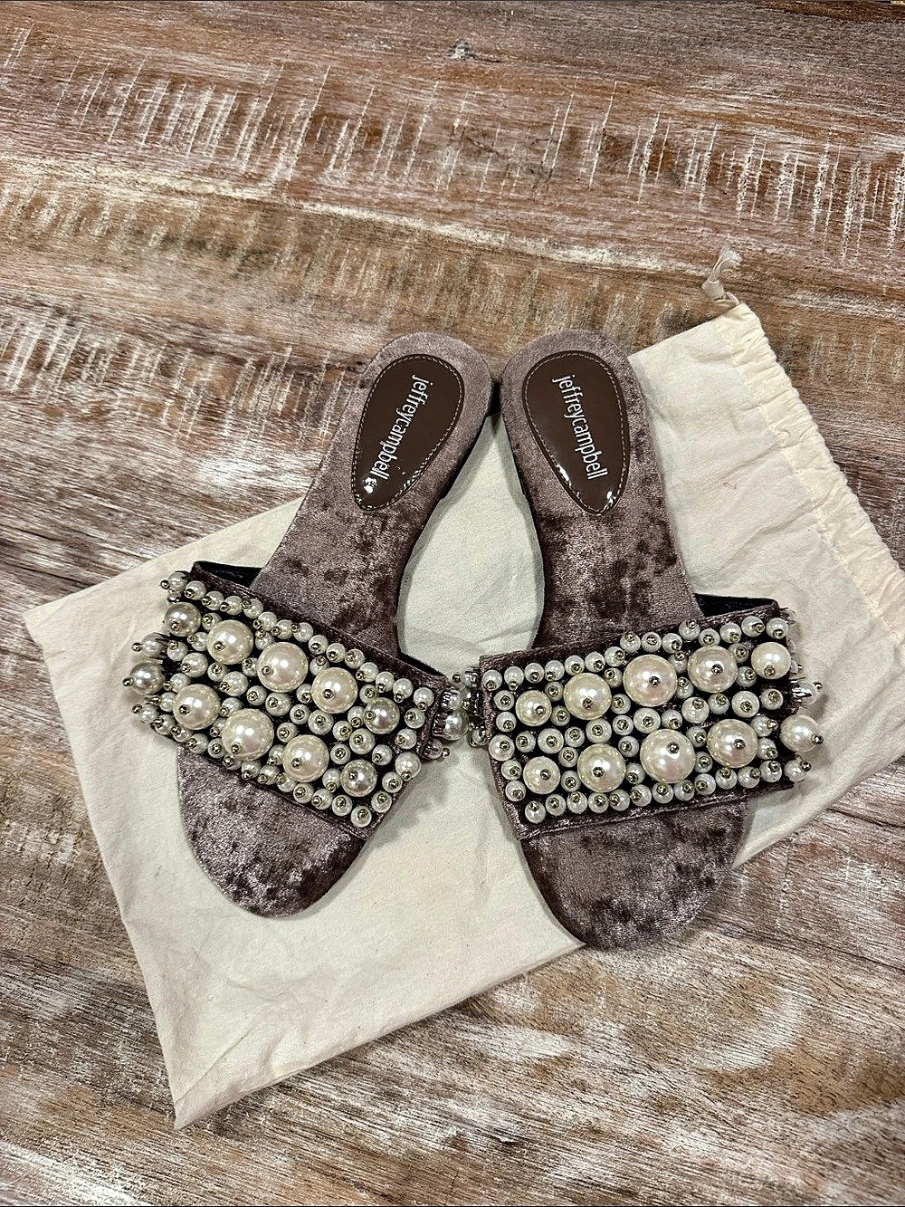 Jeffrey Campbell Pixie Pearl Slide Sandal Embellished Slide Sandals Brown &